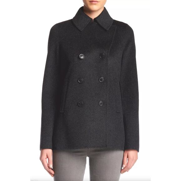 VINCE Double Breasted Wool Blend Peacoat Black Sz M MSRP $625